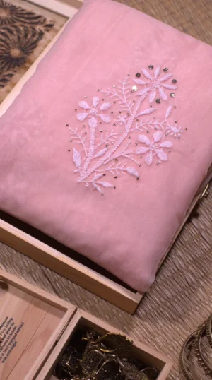 Pink Mukaish Organza Saree with Hand Embroidery | Elegant Festive 2026