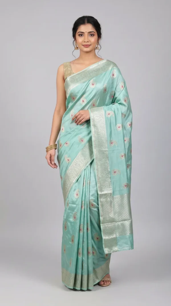 Cyan Blue Benarasi Katan Silk Saree