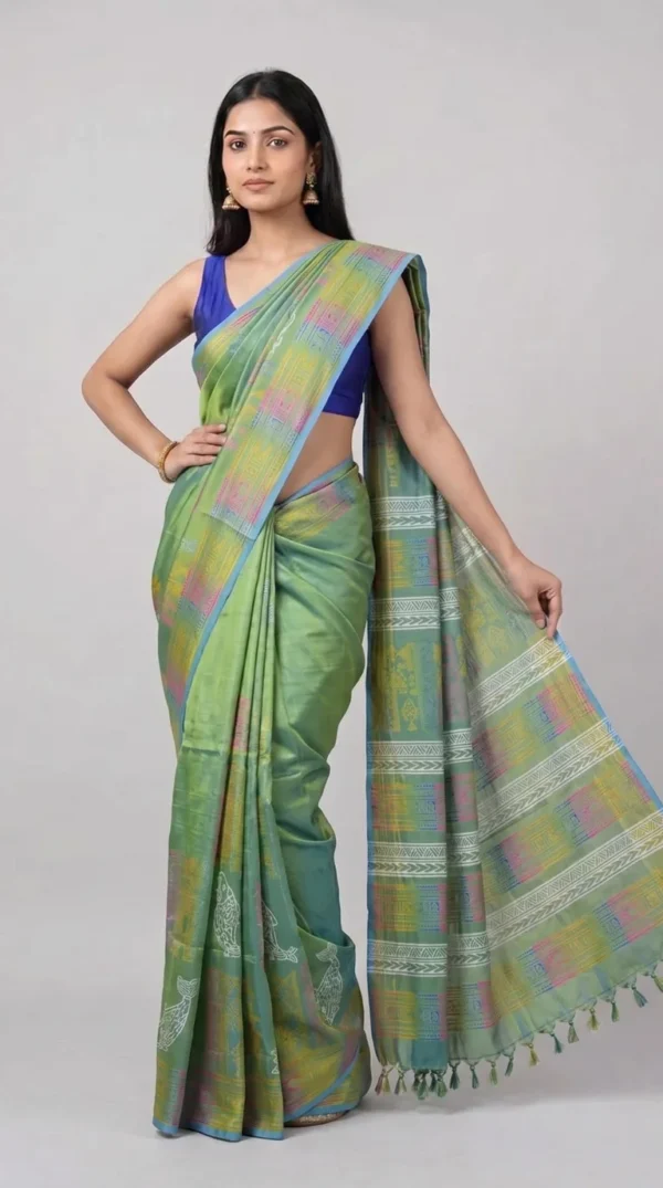 Green Dual Tone Pure Katan Silk Saree