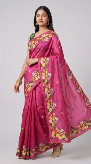 Ayesha Pink Parsigara Pure Tussar Saree