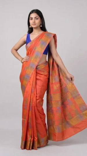 Orange Dual Tone Pure Katan Silk Saree
