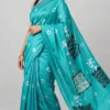 Elegant Teal Blue Tussar Kantha Saree