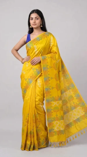 Bright Yellow Pure Katan Silk Saree