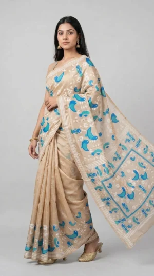 Birds of Freedom Kantha Embroidery Pure Tussar Silk Saree | Nams Design Exclusive 2026