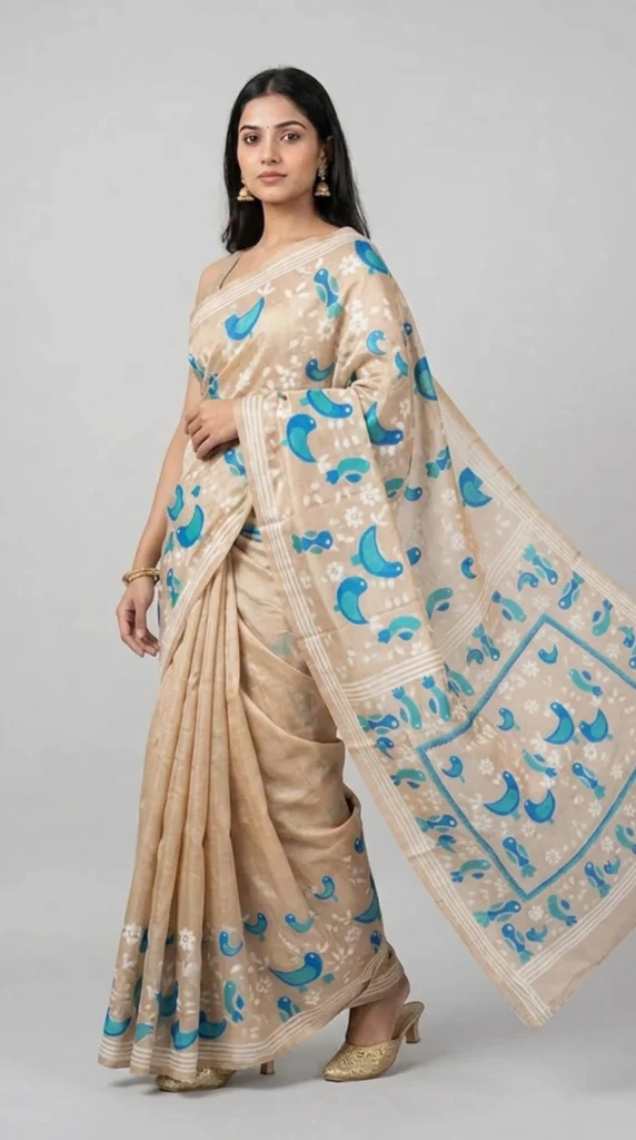 Birds of Freedom Kantha Embroidery Pure Tussar Silk Saree | Nams Design Exclusive 2026