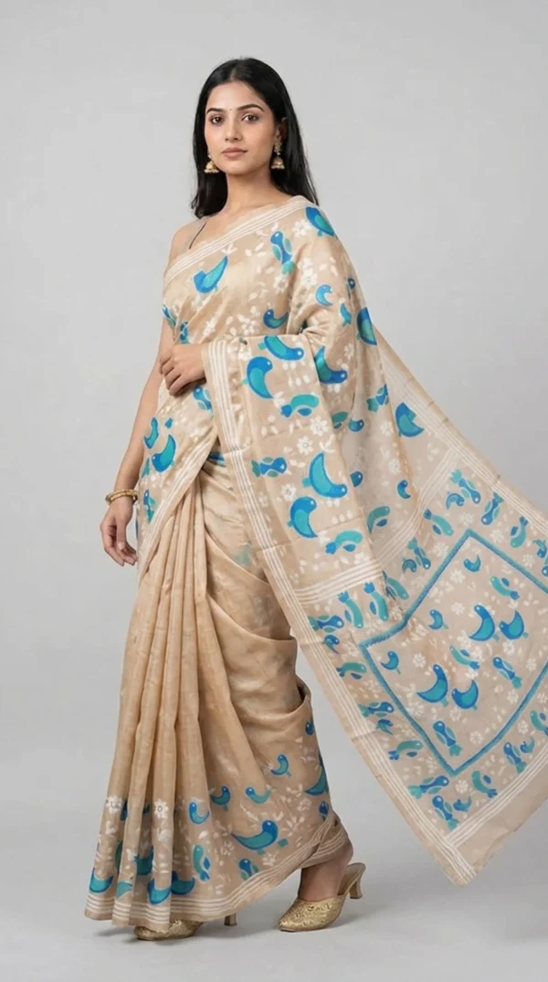 Birds of Freedom Kantha Embroidery Pure Tussar Silk Saree | Nams Design Exclusive 2026