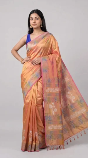 Peach Dual Tone Pure Katan Silk Saree