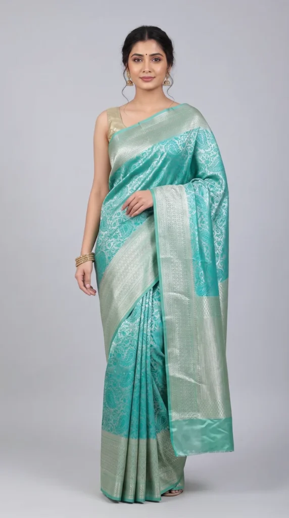 Teal Blue Benarasi Katan Silk Saree
