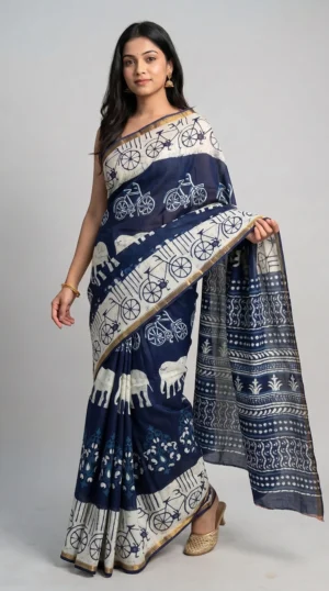 Chayanika Dabu Printed Chanderi Saree