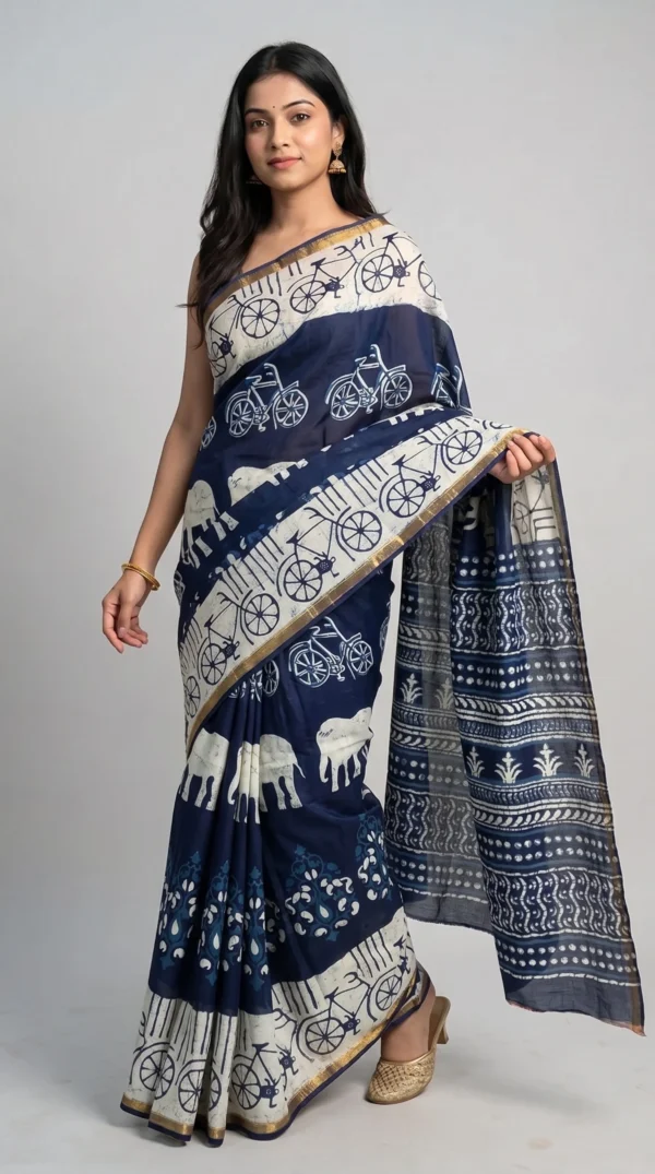 Chayanika Dabu Printed Chanderi Saree