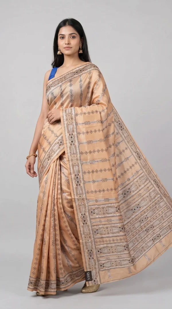 Beige Bangalore Silk Kantha Saree