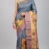 Steel Blue Pure Handpainted Tussar Saree