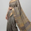 Smoke Grey Pure Tussar Bagru Print Saree