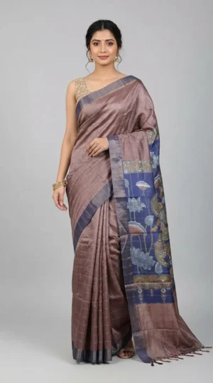 Black Handpainted Tussar Saree
