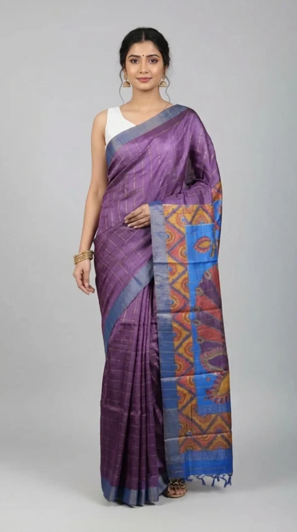Regal Purple Handpainted Tussar Saree | 2026 Exclusive