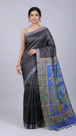 Black Handpainted Tussar Saree | 2026 Exclusive