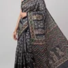 Deep Black Tussar Silk Saree with Sashiko inspired Kantha Work | 2025
