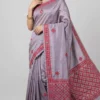Deep Lilac Pure Tussar Silk Saree with Bold Red Gujrati Mirror Work | 2025