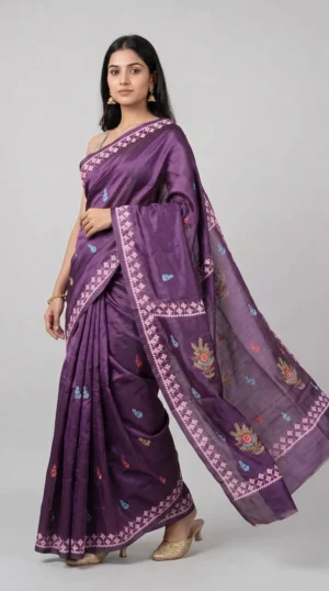 Deep Purple Tussar Gujrati Saree