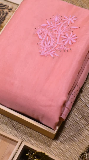 Coral Mukaish Organza Saree with Hand Embroidery | Elegant Festive 2026