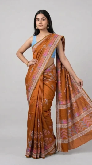 Brown Dual Tone Pure Katan Silk Saree