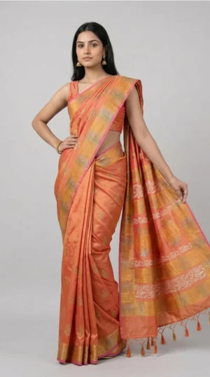 Peach Dual Tone Pure Katan Silk Saree