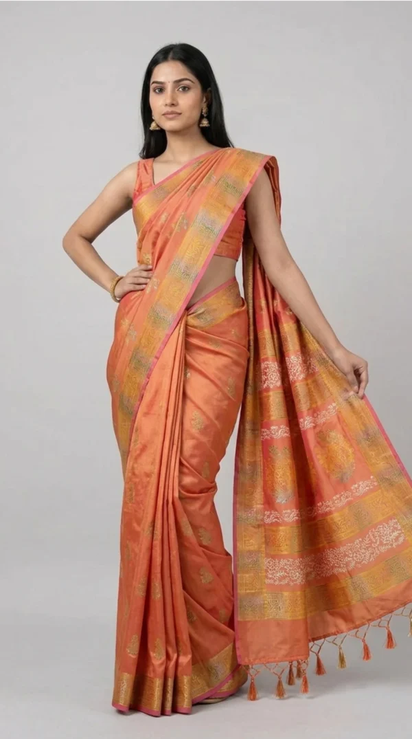 Peach Dual Tone Pure Katan Silk Saree