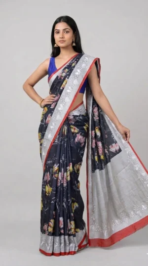 Black Chikankari Pure Gacchi Tussar Saree