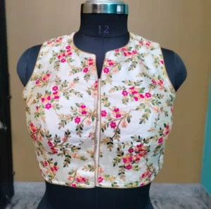 Off White Embroidary on Art Silk sleeve less Saree blouse -32