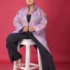 Amethyst Long Silk Jacket with Floral Embroidery