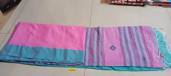 Dual-Tone Khadi Cotton Saree – Pink and Cyan Handloom Drape
