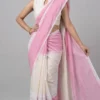 Baby Pink and White Pure Cotton Saree
