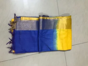 Light blue with golden border Cotton silk saree