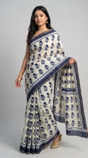 Devika Indigo Pure Cotton Bagru Saree