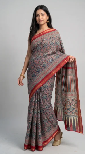 Navika Pure Cotton Ajrakh Saree