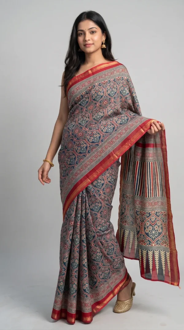 Navika Pure Cotton Ajrakh Saree