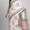 Navya White Pure Cotton Bagru Saree