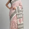 Disha White Pure Cotton Bagru Saree