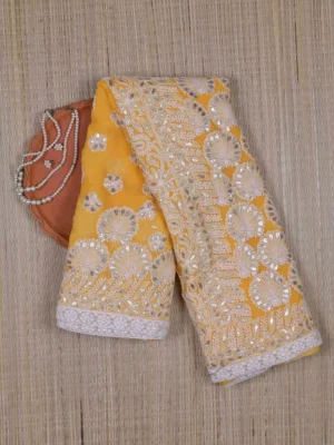 Solar Yellow Pure Georgette Gotapatti work Lucknowi Chikankari Saree