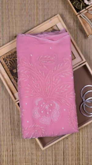 Pink Chikankari Georgette Saree with Pearl Embellishments