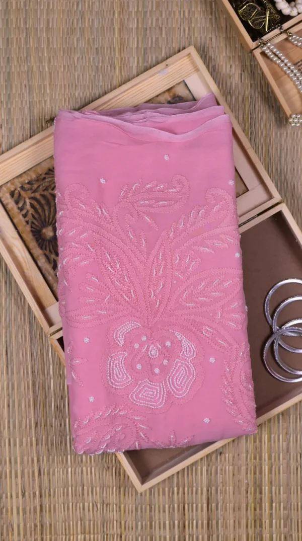 Pink Chikankari Georgette Saree with Pearl Embellishments