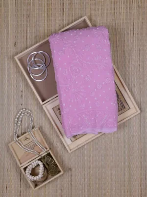 Baby Pink Pure Georgette Pearl Work Lucknowi Chikankari Saree