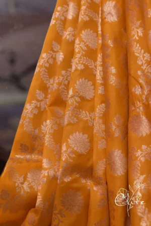 Pure Katan Silk Banarasi Saree – Handwoven Golden Yellow Elegance