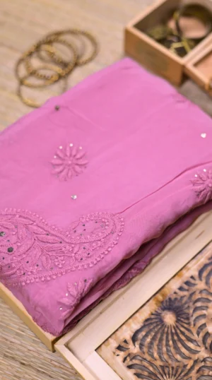 Mauve Mukaish Organza Saree with Hand Embroidery | Elegant Festive 2026