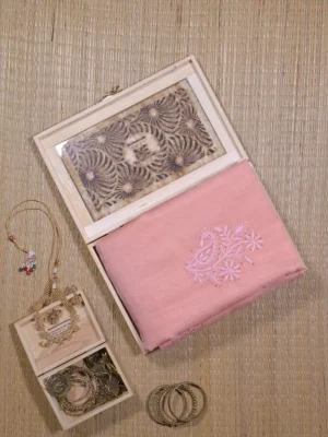 Peach hand embroidery with mukaish work pure  Organza saree