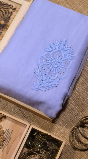 Blue Mukaish Organza Saree with Hand Embroidery | Elegant Festive 2026