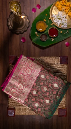 Mehnaz Duo-tone Jaal Benarasi Pure Katan Silk Saree