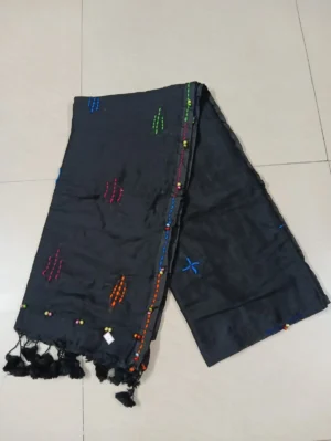 black cotton saree with hand-beaded motifs