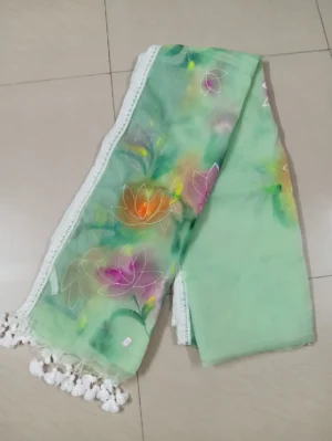 Himadri Mint Green Semi-Tussar Saree with Gold Zari Peacock and Floral Motifs