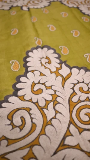 Light green color with kantha stitch work on Gachi Tussar saree